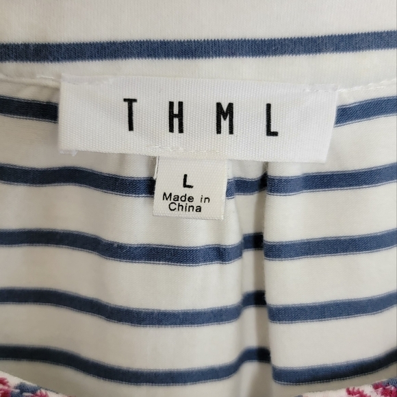 THML | Blue & White Striped Tank Top with Red Pink Embroidery Size Large - Picture 4 of 6